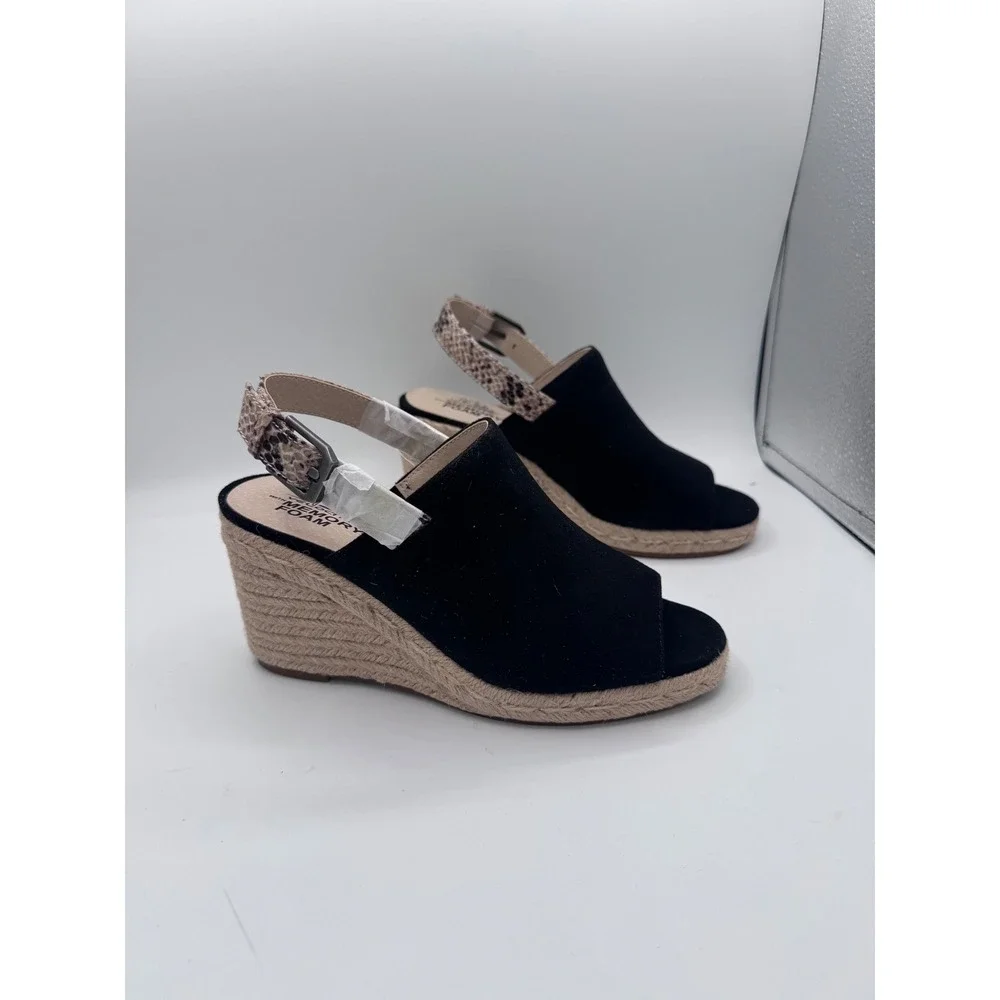 LifeStride Trina Espadrille Wedge Sandals Women 6M Black Snakeskin Slingback